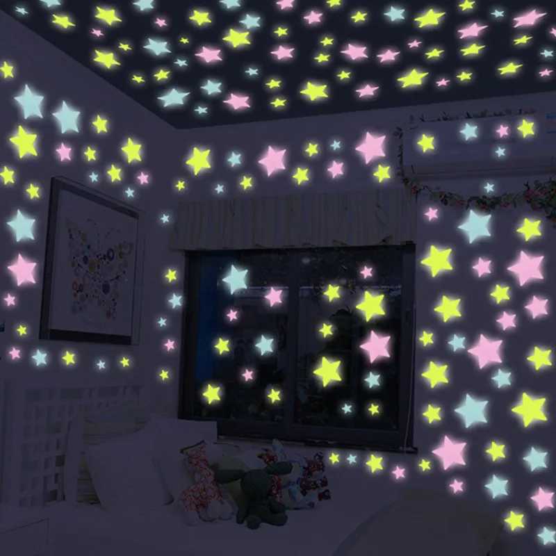 Babyzimmer 3D-Stern leuchtet im Dunkeln fluoreszierende Tapete 300 Stück Wandaufkleber 599 R2