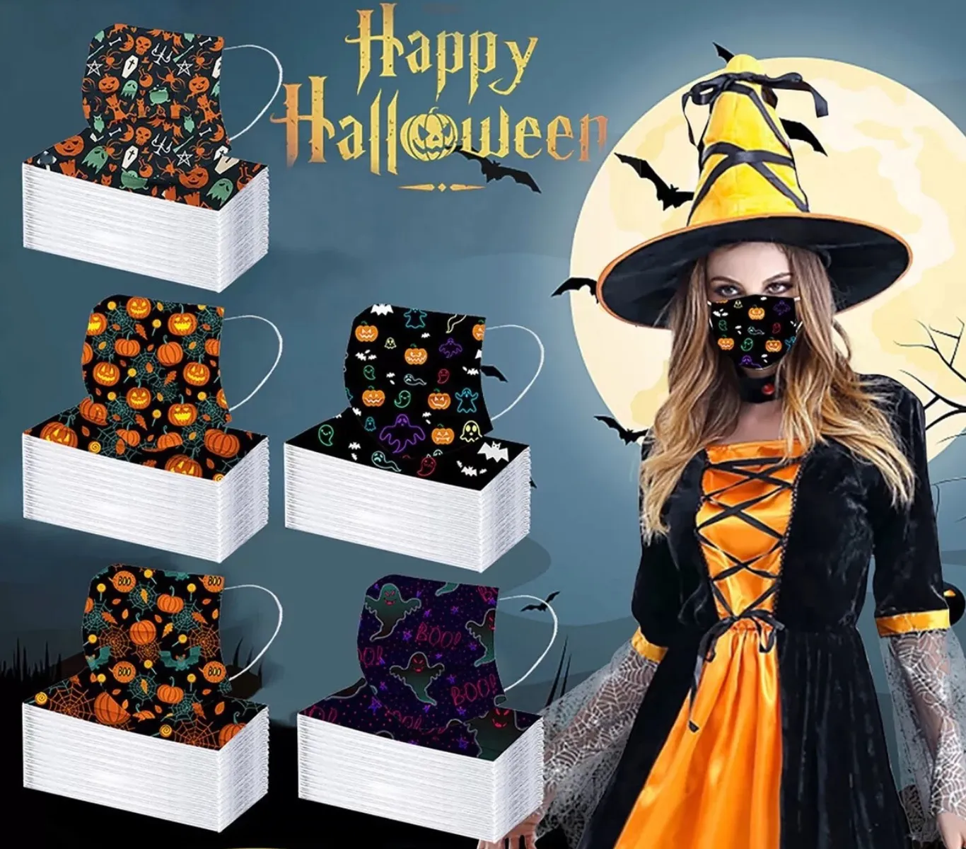 Halloween usa e getta 3 strati maschera di moda per bambini adulti lusso designer di Natale maschere per il viso non tessuto anti-polvere confezione al dettaglio di alta qualità 10 pezzi / pacco nave in 12 ore