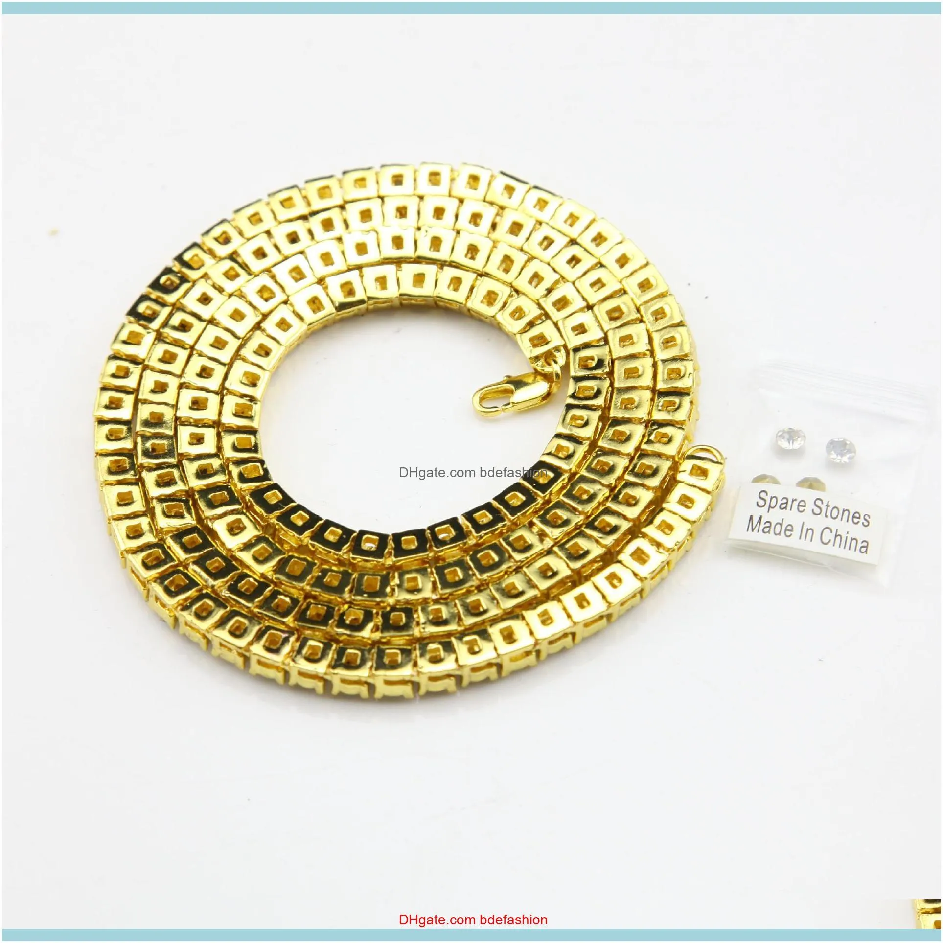 Hip Hop Gold Chain 1 Row Diamond Tennis Chain Necklace 20-30inch Men Gold Tone Iced Out Punk Necklaces