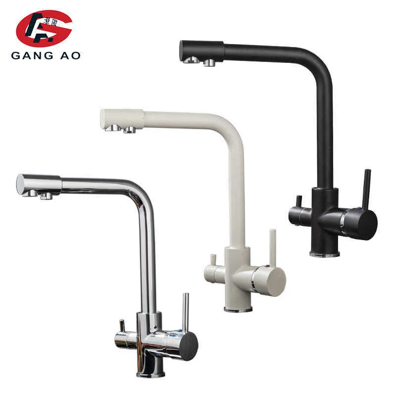 Cozinha Filtrada Faucet Balck com Dot Brass Purifier Torneira Dual Pulverizador Beber Água Torneira Torneira Pia Misturador Torneira Torneira 210719