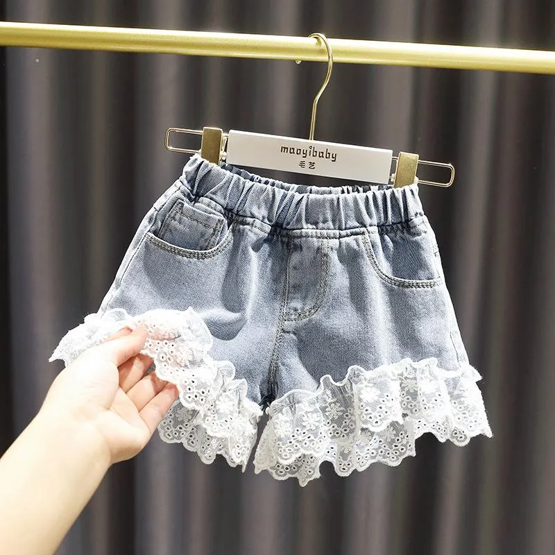 Shorts femininos garotas jeans adolescente menina de verão calças de renda de crianças