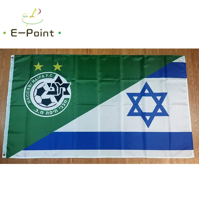 Halbe Israel Maccabi Haifa FC-Flagge, 90 cm x 150 cm, Polyester-Flaggen, Banner-Dekoration, fliegender Hausgarten, festliche Geschenke