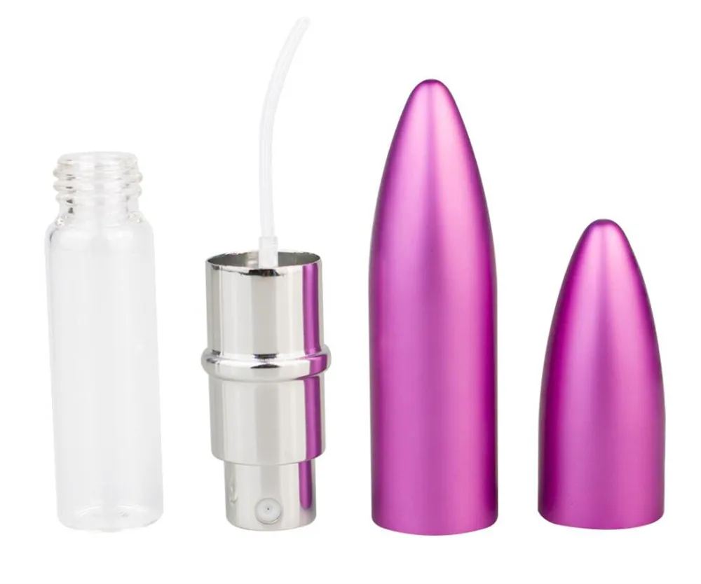 Wholesale 6ml Mini Perfume Atomizer Bottle Spray Scent Pump Case Travel bullet shape bottles