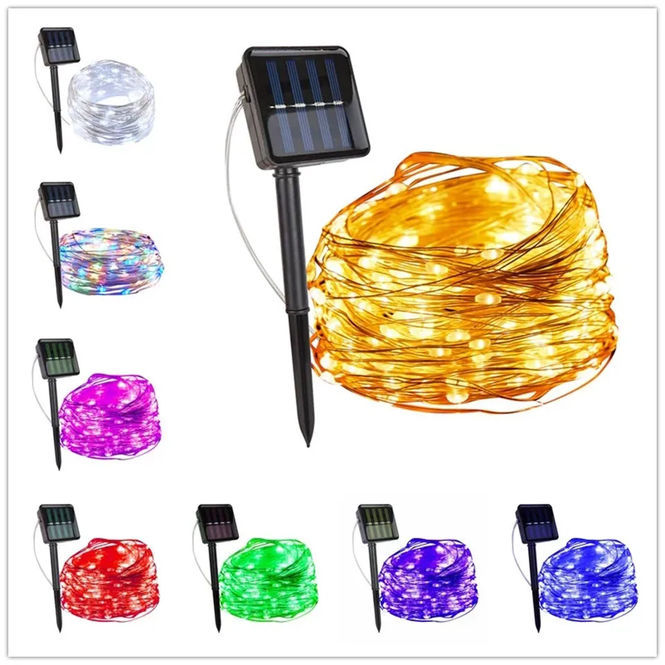 Solar String Fairy Lights 5m 10m 20m 30m Waterproof Outdoor Garland Solar Power Lamp Christmas Wedding for Garden Decoration