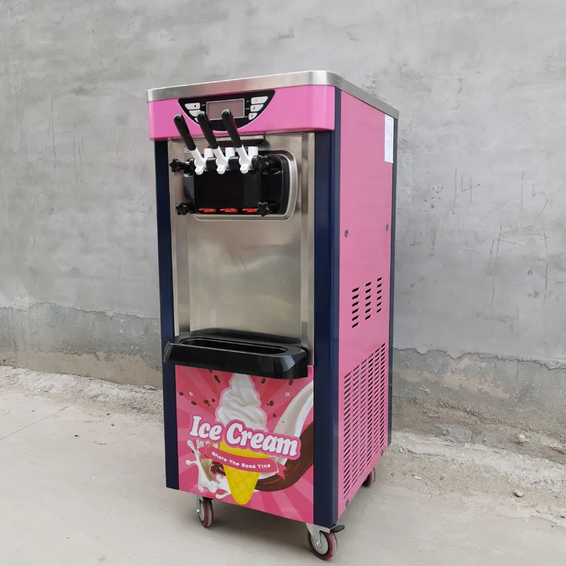 Commercial Soft Serve Ice Cream Machine Electric LCD Panel Ice Cream Maker Vertical 3 Flavors 220V 110V