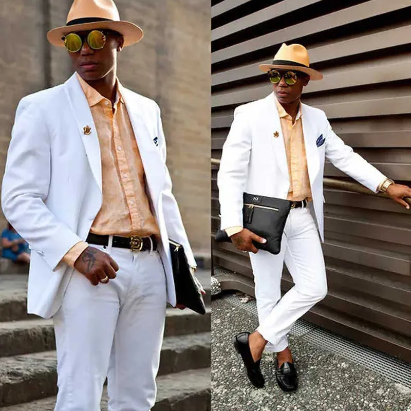 White Slim Fit Business Men Suits for Wedding Shawl Lapel Custom Groom Tuxedo 2 Piece Male Blazer with Pants 2021 X0909