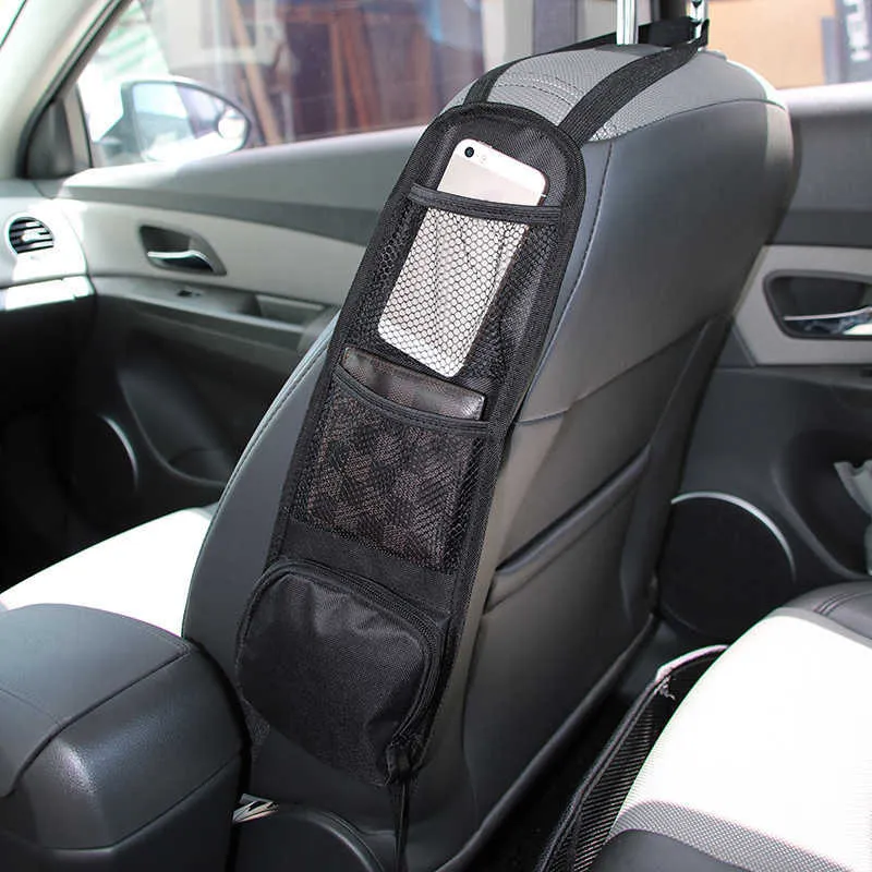 Bilsätare arrangör auto säte sida lagring hängande väska multi-pocket drink telefonhållare mesh ficka