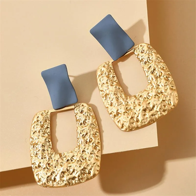 2021 New Punk Gold Rectangle Earrings Blue Long Women Earrings Dangle & Chandelier Matching Clothes Fashion Jewelry Gift