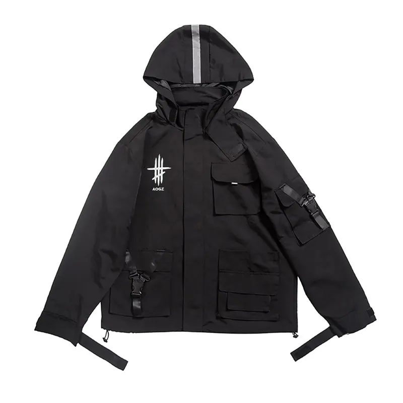 Techwear Streetwear Black Jacket For Men Fashion Waterproof