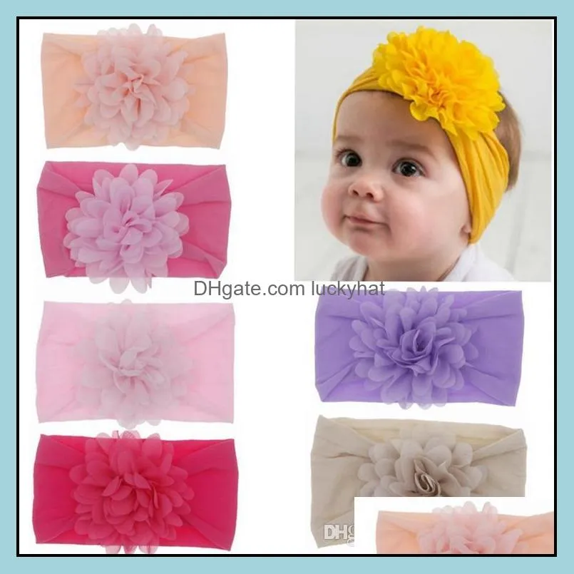 19 Color Baby Chiffon Flower hairband Toddler Elastic Peony Flower Turban Baby Big Floral headband Headwear hair accessories