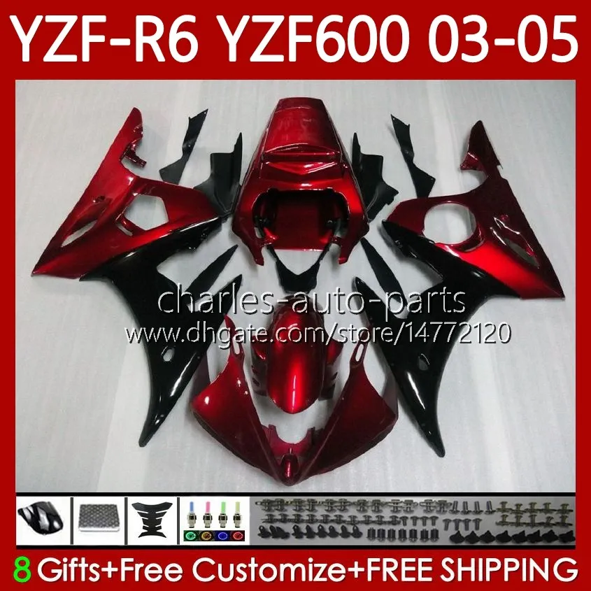 OEM Fairings For YAMAHA YZF-R6 YZF R 6 600 CC YZF600 YZFR6 03 04 05 Body 95No.14 YZF R6 600CC 2003 2004 2005 Cowling YZF-600 03-05 Motorcycle Bodywork Kit red black blk