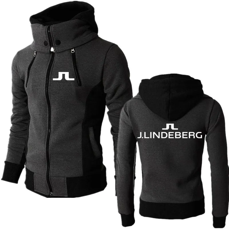 남성용 후드 스웨터 2021 봄 가을 J.Lindeberg 브랜드 클래식 솔리드 컬러 편안한 캐주얼 더블 지퍼 인쇄 까마귀 탑스