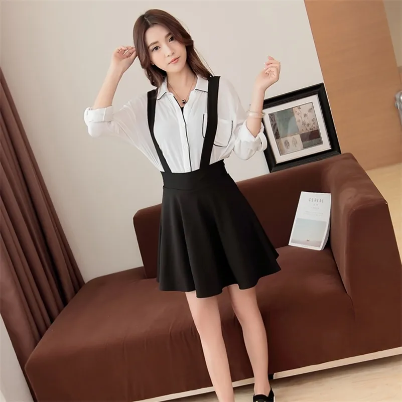 Ruffled Mini Skirt with Braces Elegant Spaghetti Strap Suspender