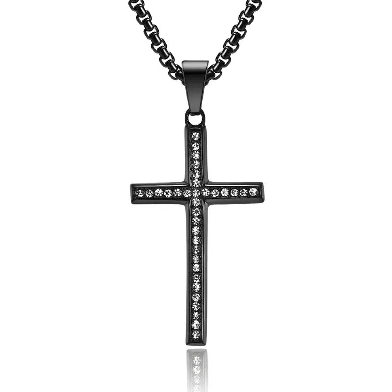 Hanger Kettingen Design Hip Hop Crystal Cross Ketting voor Mannen Iced Out Ketting Zirkoon Charm Religion Sieraden Gift