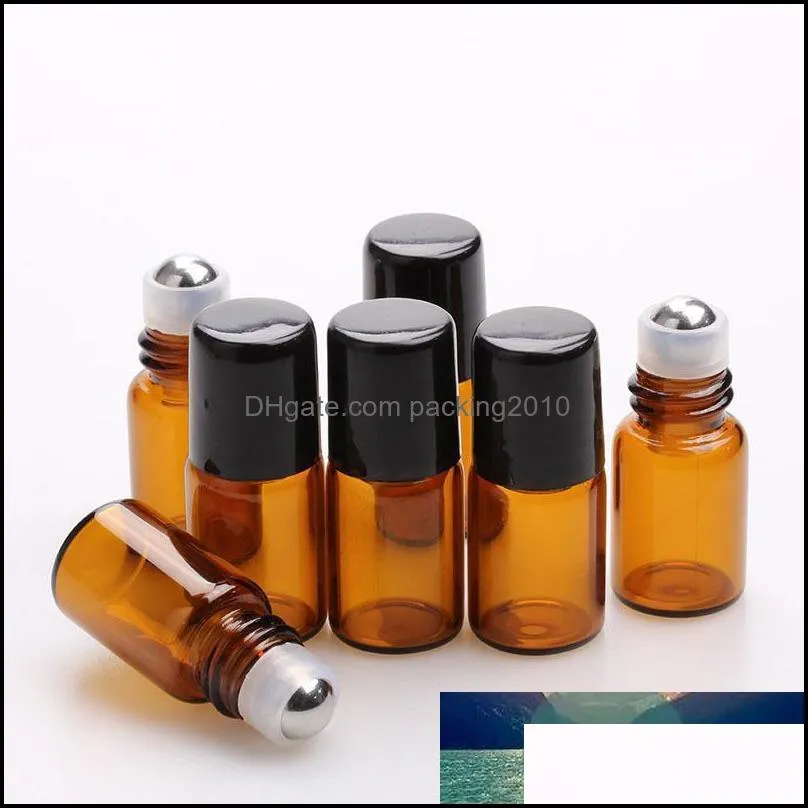 1500pcs/lot Empty Mini 2ml Amber Roll on Glass Bottles Essential Oil Perfume Bottle With Metal Roller Ball Bottle Vials