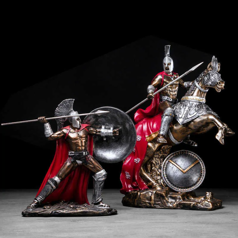 Europa Vintage Heminredning Sparta Statyer Armor Modell Miniatures Spartacus Warrior Figurines Vardagsrum Skrivbord Dekoration