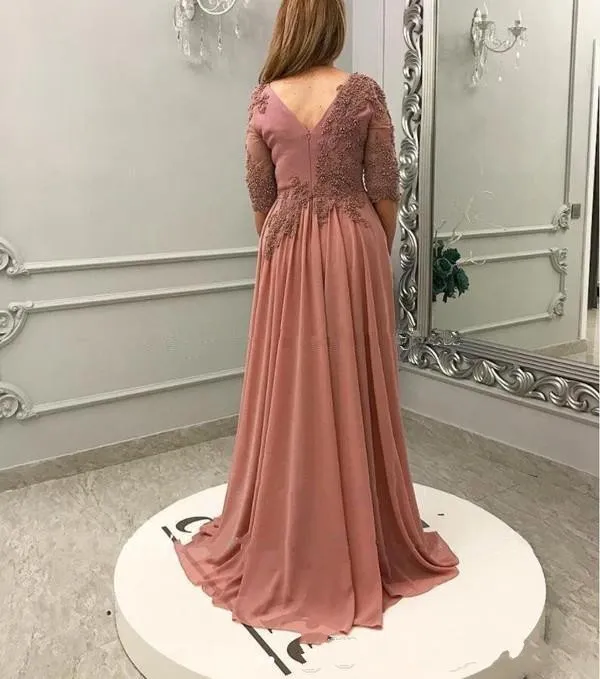 Mother of the Bride Dress Plus Size Dusty Pink Lace Appliques Square Neck  Half Sleeves Floor Length Evening Gown from Dhgate Mothers Dresses - price  99.3