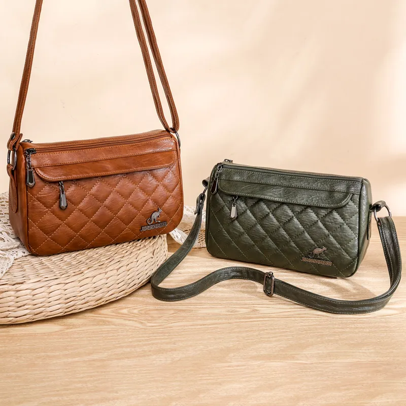 Ladies Romb Lattice Crossbody All-Mecz Solid Color Ramię Jakość Małe PU Skórzane Torebki Messenger