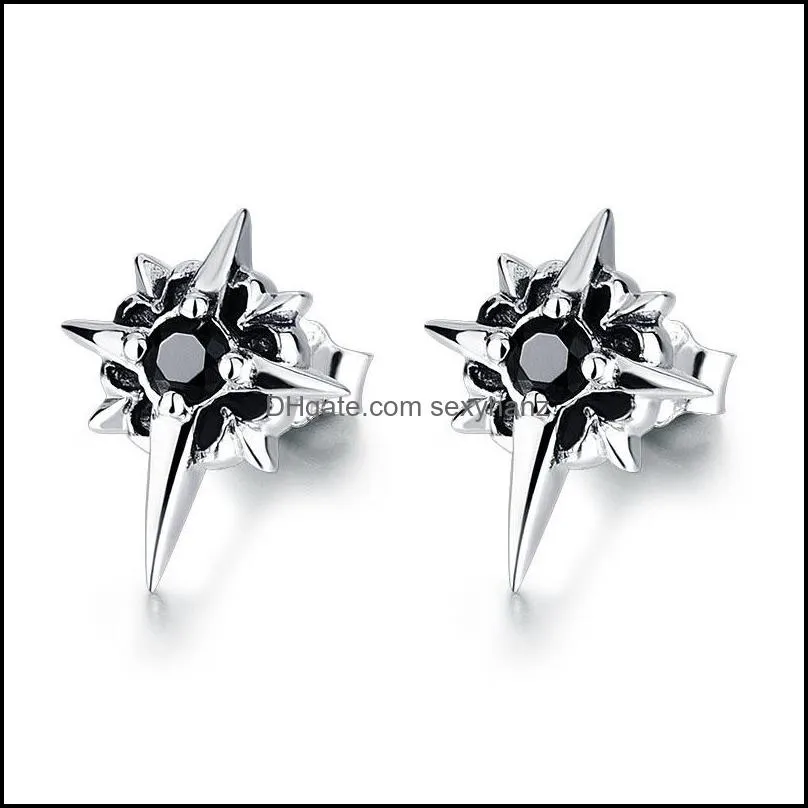 S2431 Fashion Jewelry Single Piece Men`s Star Earring Vintage S925 Silver Earrings