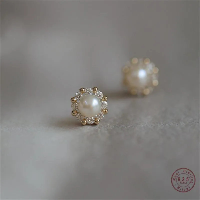 Stud 925 Sterling Prata Francesa Simples Brincos de Pérolas Mulheres Temperamento de Luxo Casamento 14K Presente de Jóias Banhado A Ouro