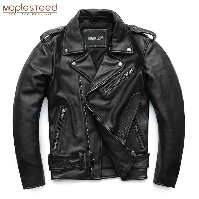 MAPLESTEED Classical Motorcycle Jackets Men Leather Jacket 100% Natural Cowhide Thick Moto Jacket Winter Sleeve 61-67cm 6XL M192 211203