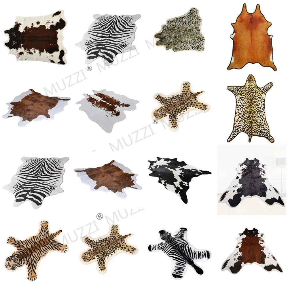 fashion Zebra/Cow Printed Carpet Velvet Imitation Leather Rugs Cowhide Animal Skins Natural Shape Carpets Decoration Mats 210301