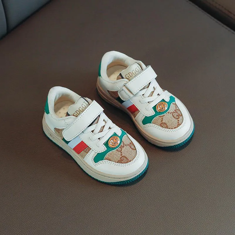 Kids Designer Sneakers Green Orange PU Leather Breathable Comfortable Baby First Walkers Lace Up Hook Loop for Spring Autumn Summer 2024