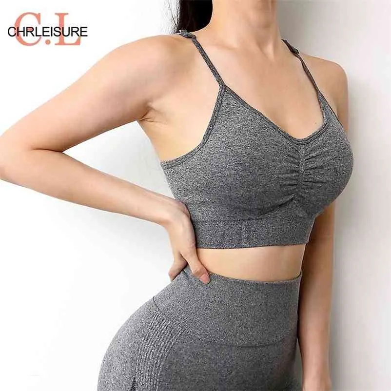 Chreisure Sexig Push Up Bra Kvinna Seamless Fitness Sport Bras Underkläder Justerbar Solid Bras För Kvinnor Träning Running 210728