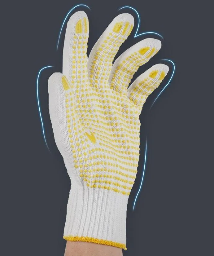 Gloves, labor protection, anti slip and wear resistant points, plastic handling, men`s work on construction site, thin labor with glue, thic