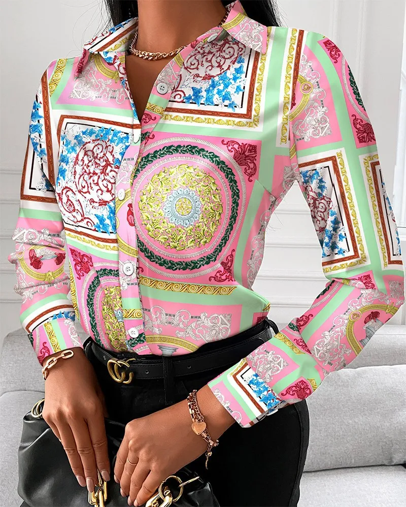 Luxury Womens Designer Office Blouses: Long Sleeve Printed Luxury Womens Designer Office Blouses: Long Sleeve Printed
