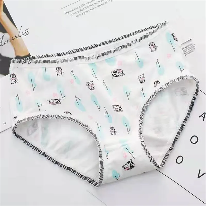 Set Of 5 Cotton Briefs For Baby Girls Cute Cow Design, Teenage