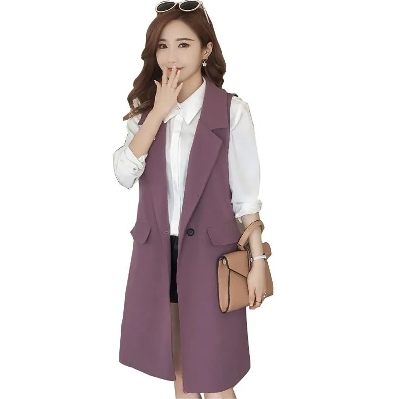 Spring Elegant Purple Women's Vest Office Lady Korean Long Sleeveless Jacket Fashion Slim Black Female Coat Veste Femme 211120