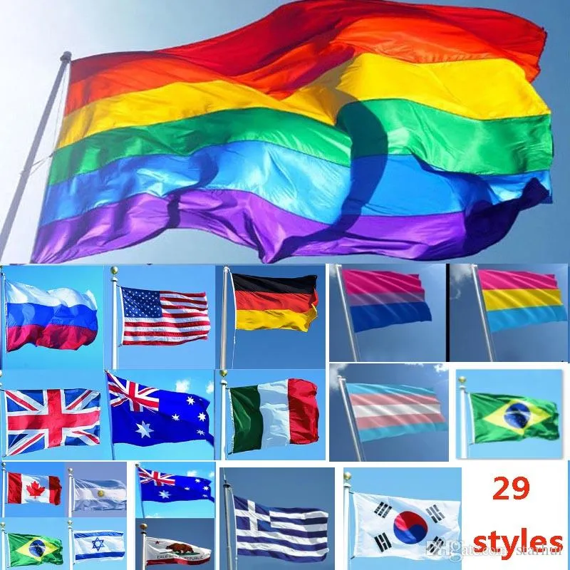 3 * 5ft 90 * 150cm Rainbow Flaggor och banners Lesbiska Gay Pride LGBT Flagga Polyester Färgglada Flagga för Dekoration 29 stilar WX9-216