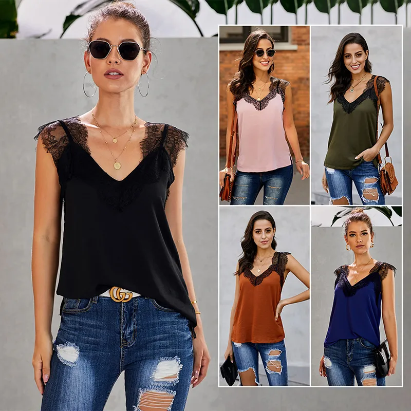 Femmes Camisole Sexy Dames Réservoirs Camis Femme Dentelle Évider Porter à l'extérieur Waichuan gilet Col en V Vêtements D'été Cool Décontracté Quotidien Tourisme À Domicile 5 Couleurs