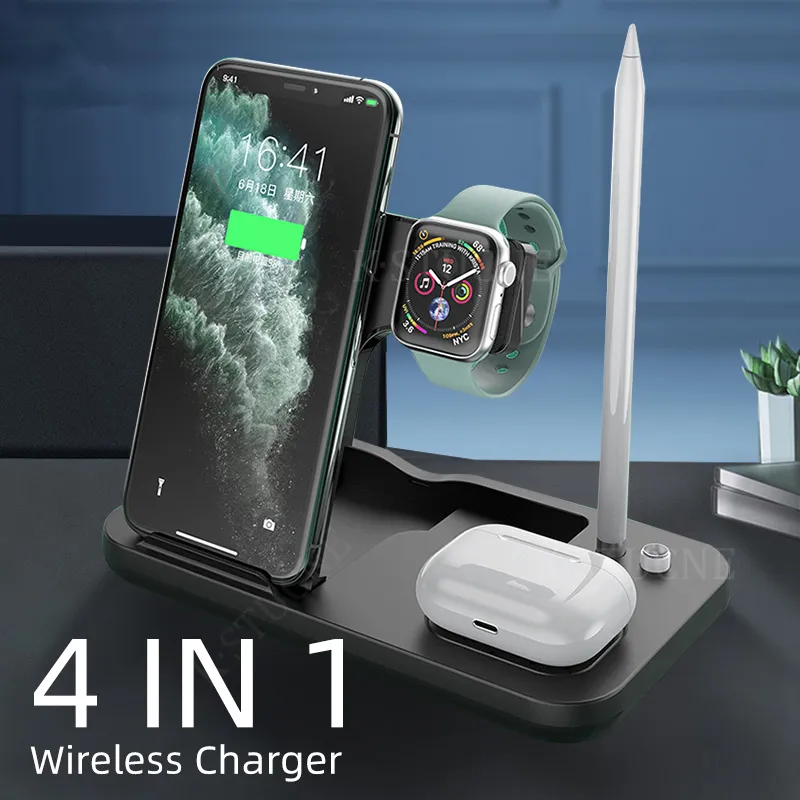 4 in 1 무선 충전기 15W iPhone 12 11 Pro / XR / XS Max Samsung Apple Watch 5 4 3 Airpods Pro 연필 충전기 스탠드