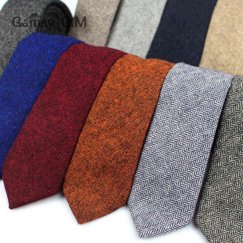 Nowe Solid Wełniane więzi dla mężczyzn Wysokiej Jakości Marka Wąskie Slim Garnitury Krawaty Blue 6cm Męskie Neck Krawat Do Ślubnych Cravats Y1229