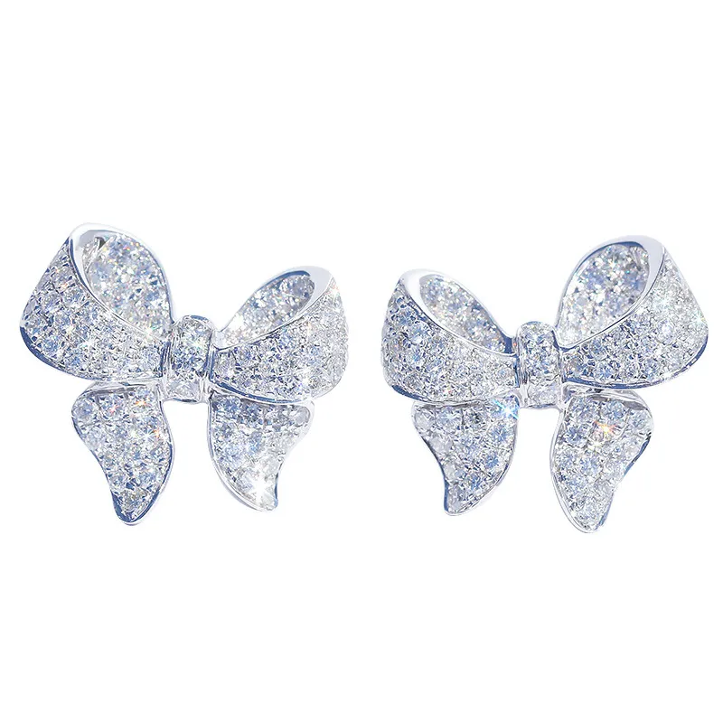 Zircon Bowknot Ear Studs S925 Il cristallo di Pin pavimenta gli orecchini