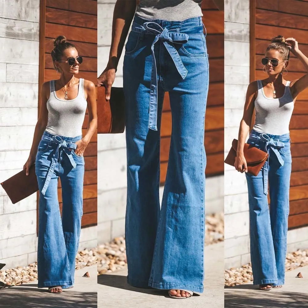 Compra Pantalones De Fondo De La Campana Para Mujer Cintura Alta De Algodón  Pantalones Vaqueros De Mezclilla Anchos Amplios Pantalones Largos. Barato |  Entrega Rápida Y Calidad | Es.Dhgate