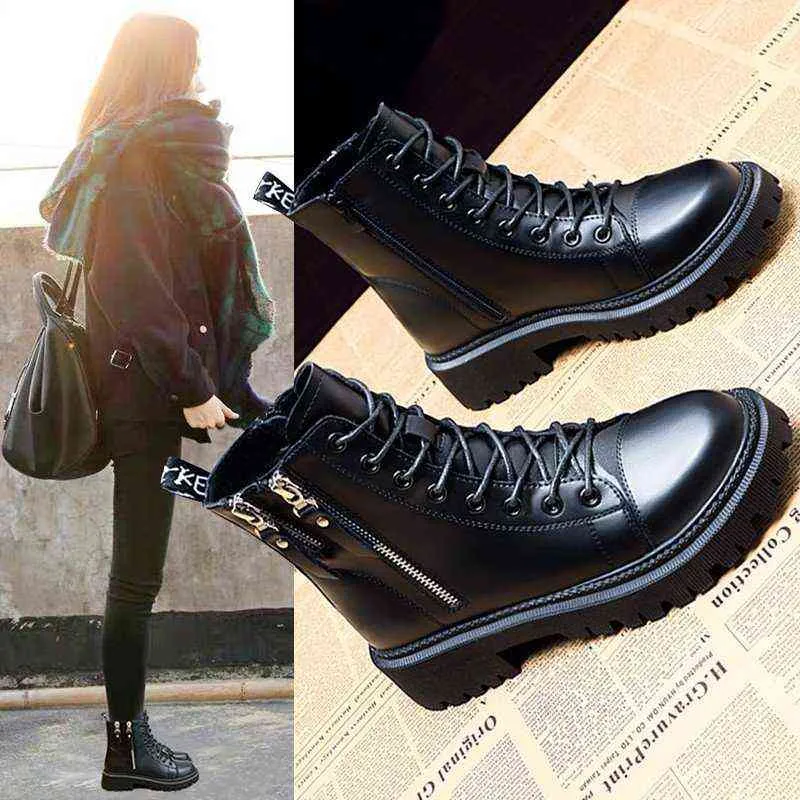 2020 nouvelles femmes Pu mode bottes d'hiver augmenter Double fermeture éclair Style fille bottes femmes chaussures Y1105