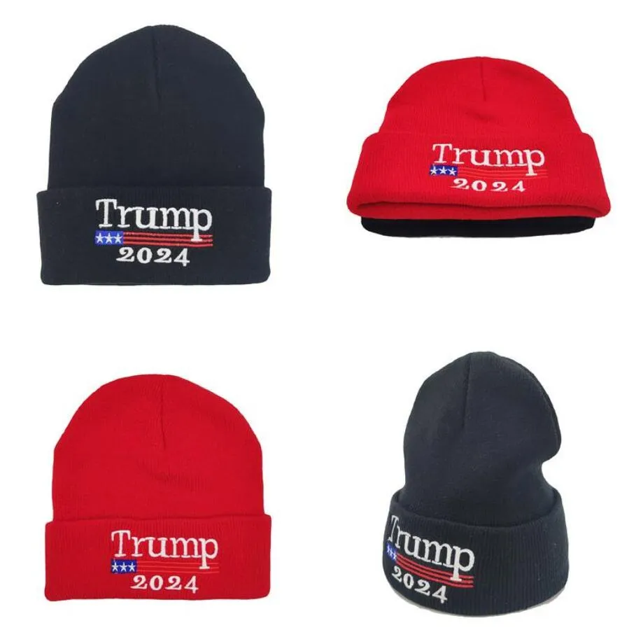 Donald Trump 2024 Hat Keep America Great Again Hat Cap Winter Knitted Wool Hats Unisex Embroidery Beanie Hat Fashion Hip Hop Hats DHL