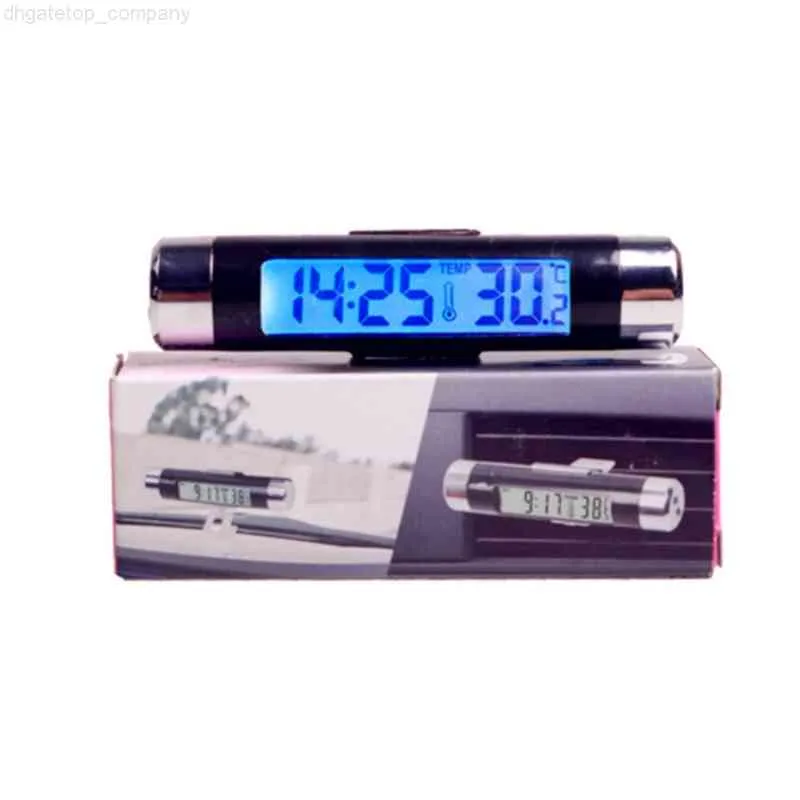 Bil LCD-skärm 2 i 1 mini Vehicle Digital Clock Termometer Time Monitor Portable Electronic Clip-On LED-bakgrundsbelysning