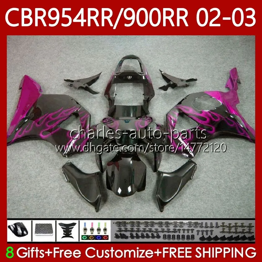 Kropps kit för Honda CBR954-RR CBR900RR 2002-2003 Bodywork 61NO.137 CBR954RR CBR954 CBR900 CBR 900 954 RR Pink Flames CC 900CC 2002 2003 CBR 954RR 900RR 02 03 FAININGS