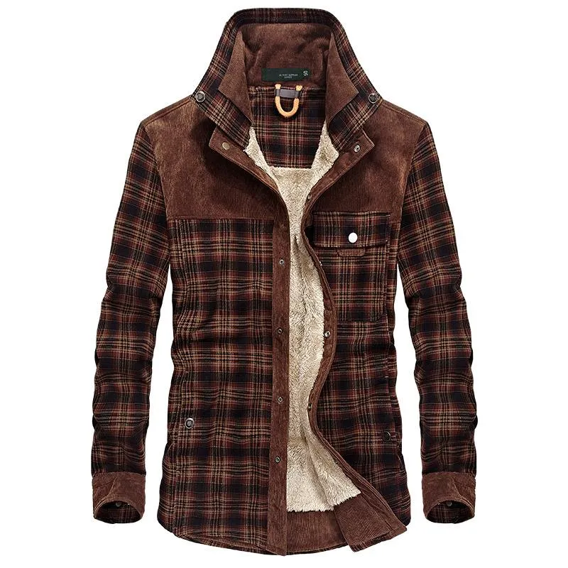 Camisa de flanela masculina xadrez inverno quente lã grossa jaquetas casacos manga longa algodão vestido chemise homme292w