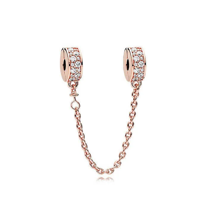 2024 Moda 925 Sterling Srebrny urok Rose Gold Safety Sacyn Serce z diamentami do bransoletki Pandoras DIY Luksusowa biżuteria