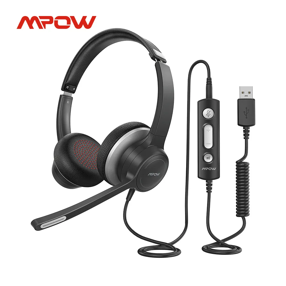 MPOW HC6 USB-Kopfhörer-Ohrhörer-Computer-Headset mit Mikrofon In-line-Steuerung Kopfhörer für Call Center Skype PC-Mobiltelefon