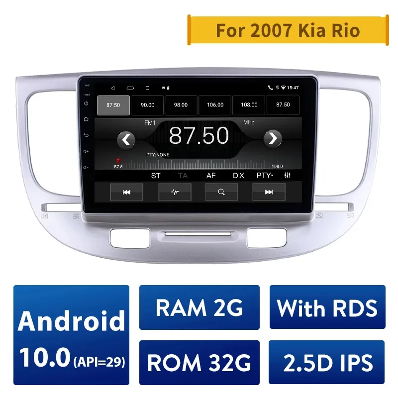 CAR DVD Multimedia Player 9 tums GPS-radio för 2007-Kia Rio Auto Stereo 2 Din Android 10.0 2GB RAM 32GB ROM 2.5d IPS RDS