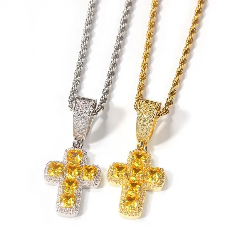 Mens Hip Hop Cross Necklace CZ Stone Bling Iced Out Pendant Necklace Jewelry Gold Slver Chains Diamond Pece Statement Necklaces Women Men