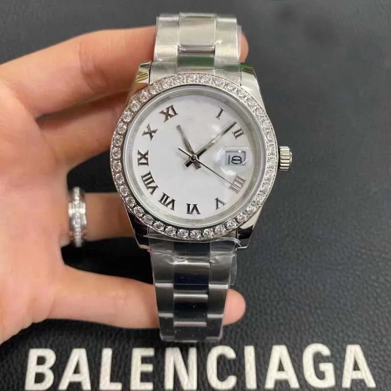 31mm venda quente de alta qualidade movimento automático diamante caso branco dial homens assistir 316 banda inoxidável