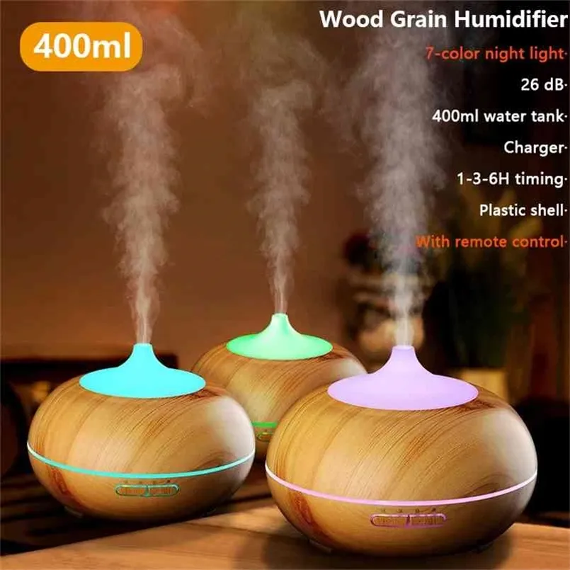 Diffuseur d'huiles essentielles d'aromathérapie humidificateur d'air à grain de bois distributeur frais arôme électrique pour la maison avec lumière LED 210724