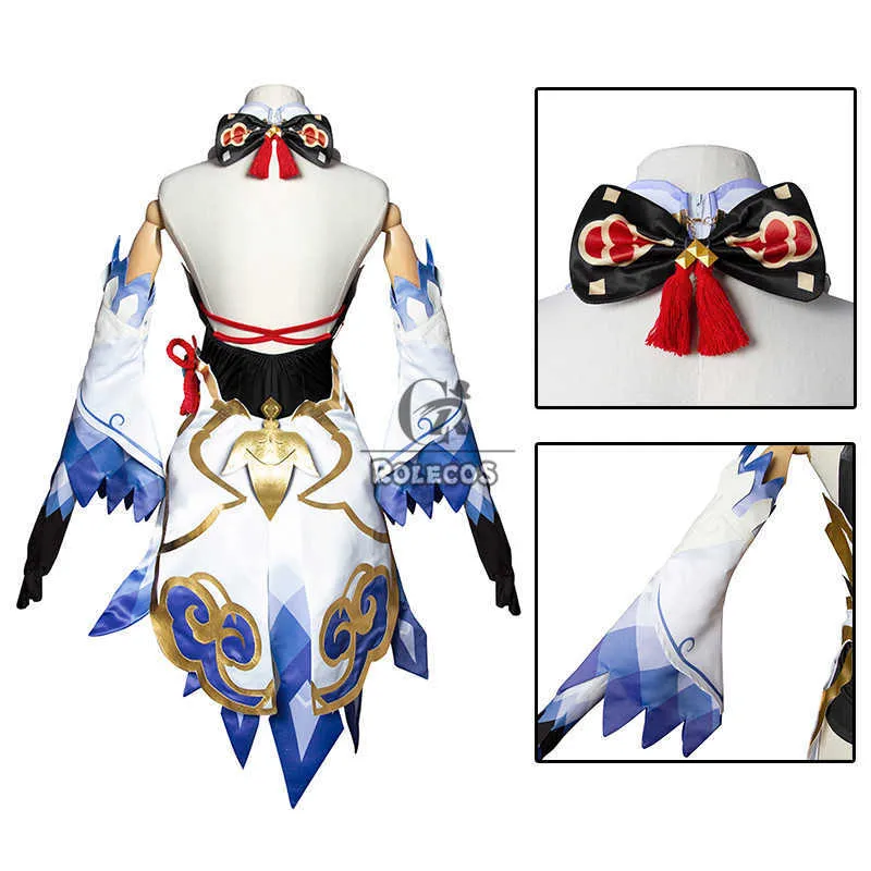 Rolecos Gensshin Impact Ganyu Cosplay Kostiumy Kostium Kobiety Dress Pełna zestaw gry Y0913